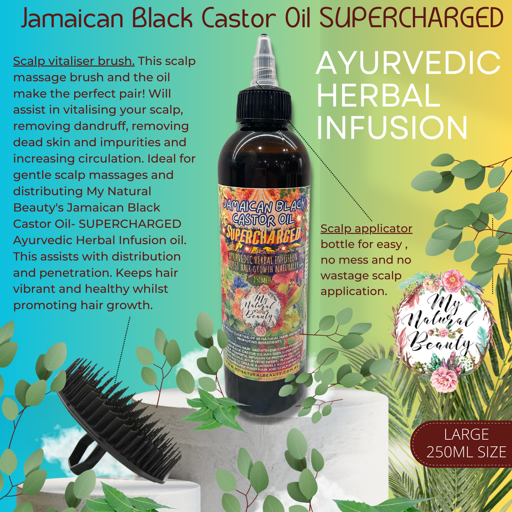 Jamaican Black Castor Oil SUPERCHARGED - Ayurvedic Herbal Infusion 250ml + FREE SCALP VITALISER BRUSH