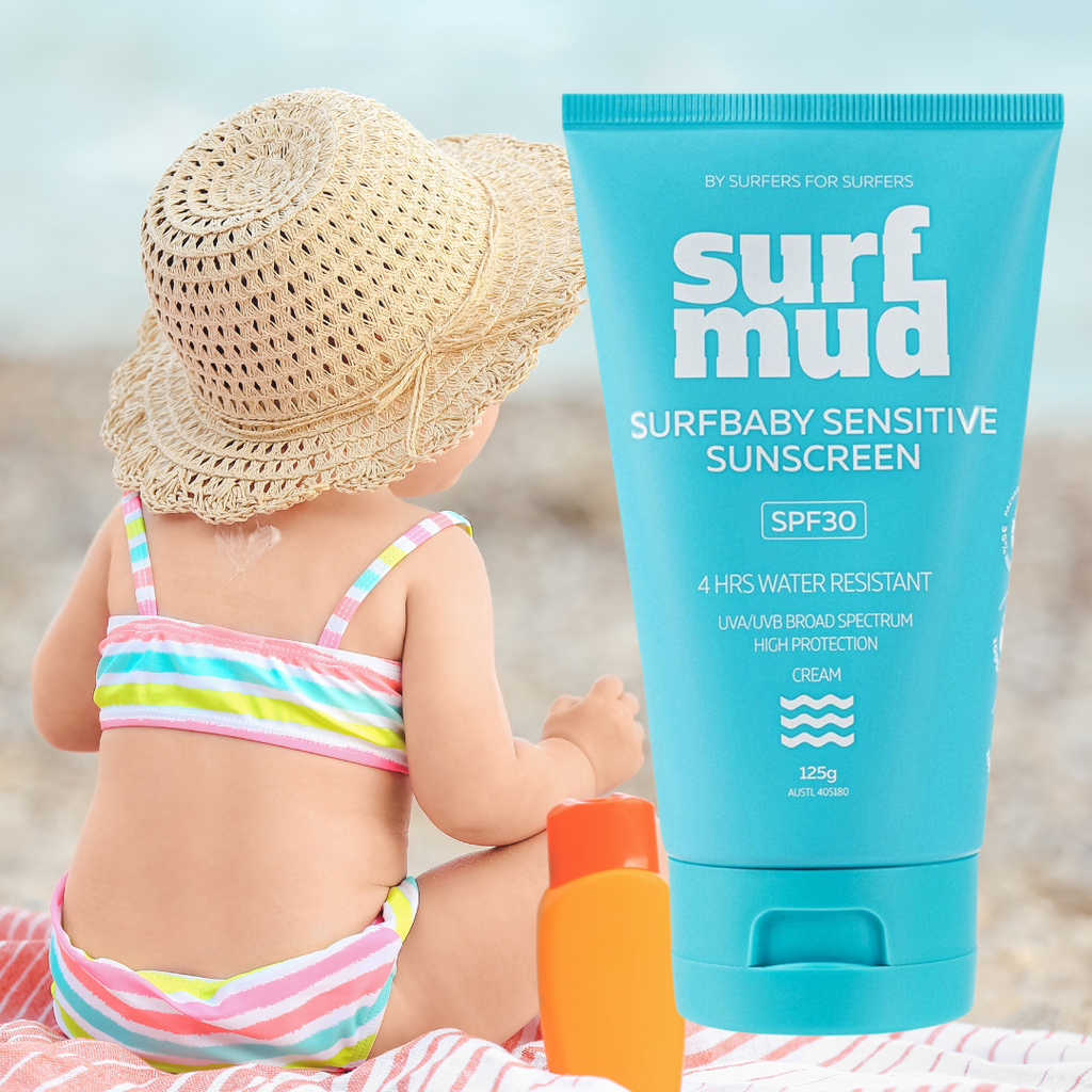 Surfbaby Sensitive Sunscreen SPF 30 125g    SPF30 4 hours water resistant MINERAL SUNSCREEN  UVA/UVB BROAD SPECTRUM  VERY HIGH PROTECTION