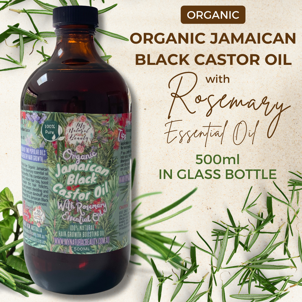 500ml in Glass Bottle Organic Jamaican Black Castor Oil with Rosemary Essential Oil-With Free Gift- Jamaican Black Castor Oil Hair Food
