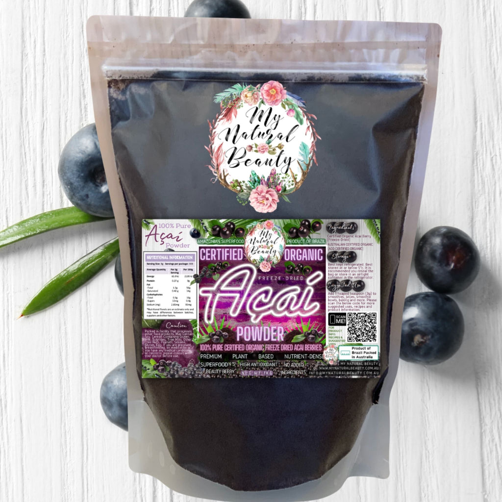Our Organic Acai powder is perfect for making smoothie bowls, smoothies, adding to Granola, milkshakes, baking, desserts, yogurt, cocktails, ice-cream and any other foods or drinks that go well with berries.