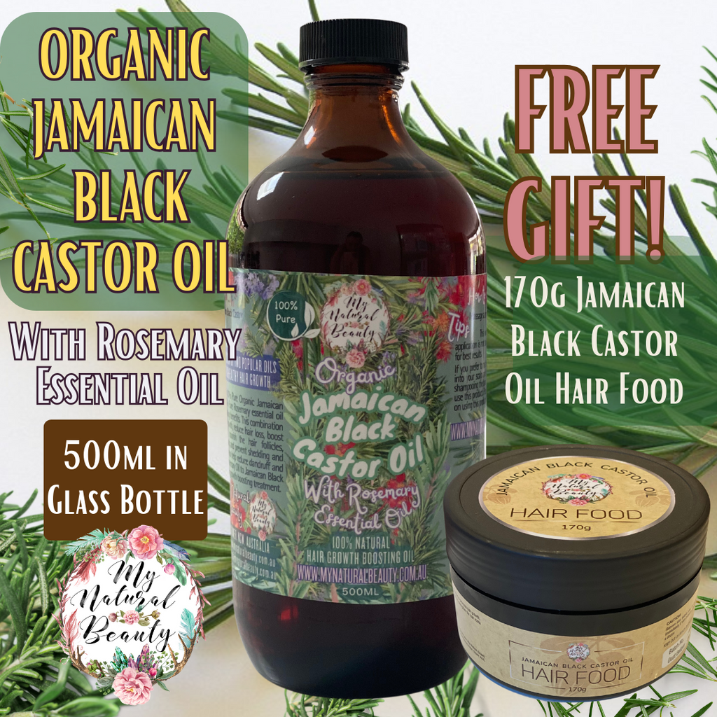 500ml in Glass Bottle Organic Jamaican Black Castor Oil with Rosemary Essential Oil-With Free Gift- Jamaican Black Castor Oil Hair Food