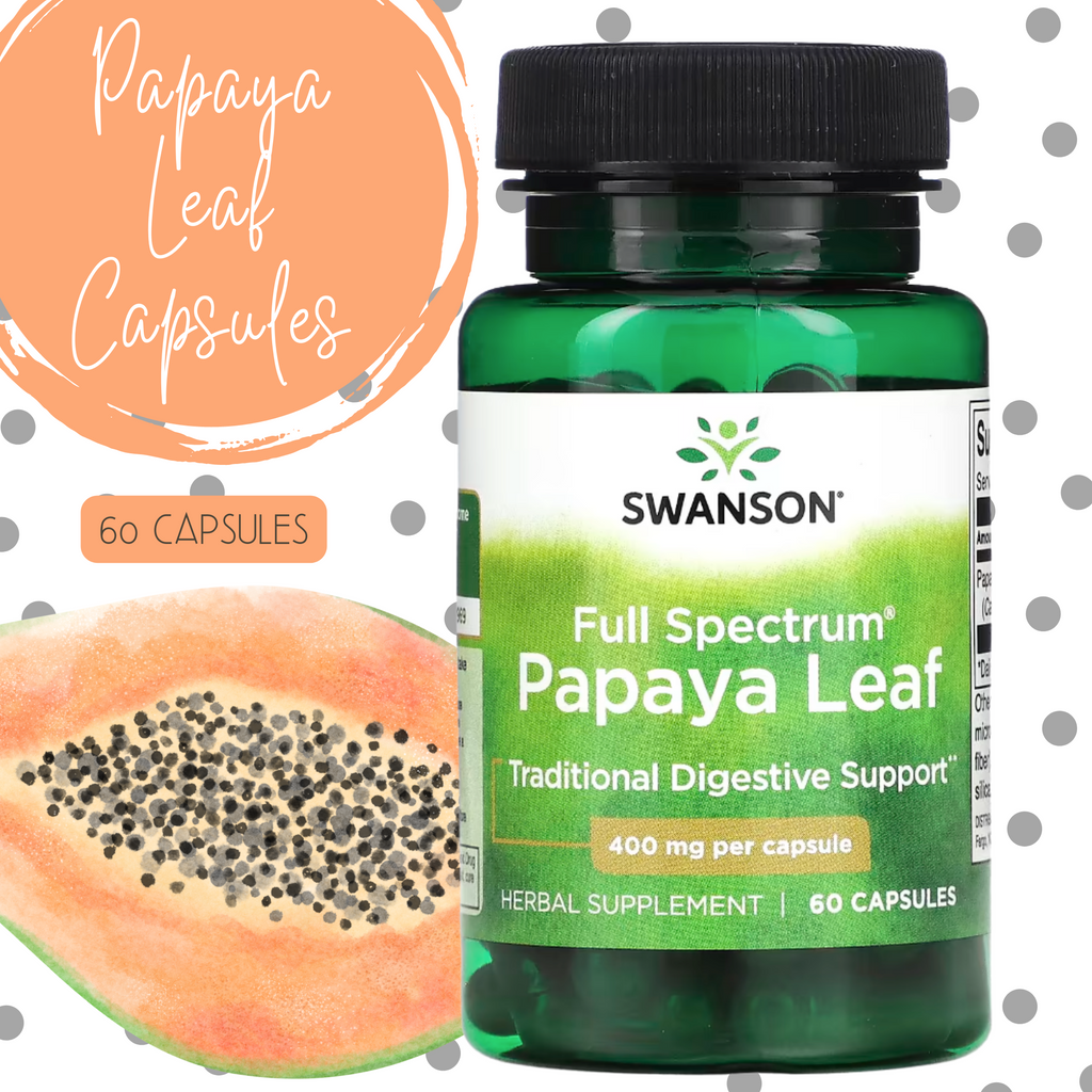 Swanson Premium Full Spectrum Papaya leaf Capsules 400mg- 60 capsules