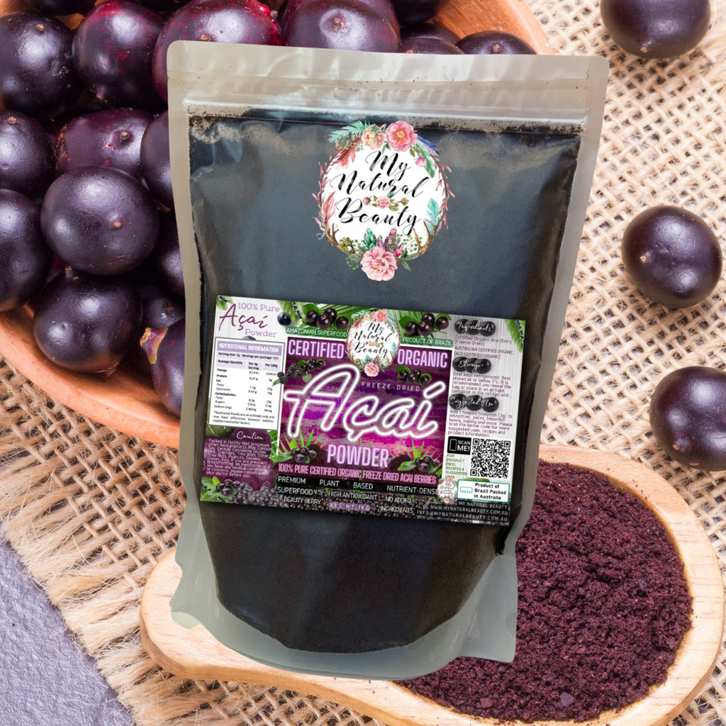  100% Vegan  ✓ Plant Based Superfood  ✓ HALAL CERTIFIED  ✓ Naturally contains vitamins, minerals and fibre which may assist with digestion, regulate metabolism and boost energy.   ✓ Acai is loaded with antioxidants which may enhance skin health, heal damaged skin cells, restore moisture and promote a healthy glow.