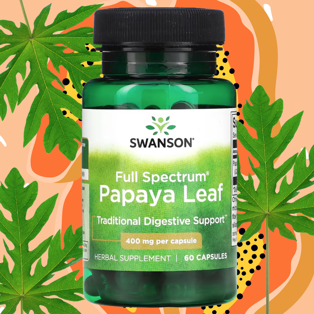 Swanson Premium Full Spectrum Papaya leaf Capsules 400mg- 60 capsules