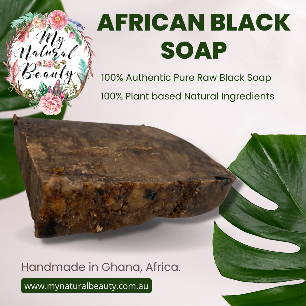 What is it good for? African Black Soap has been used for a long time to treat troubled skin. It's good for fine wrinkles, dark spots, eczema, razor bumps, and clearing blemishes, acne, and rashes. It is also used as a light exfoliator. The soap can also be used on your hair, to treat scalp irritations. The plantain skins give the soap Vitamin A & E, and iron. Because the soap has the highest shea butter content of any soap, it also offers some UV protection. The soap is also good for sensitive skin, mea