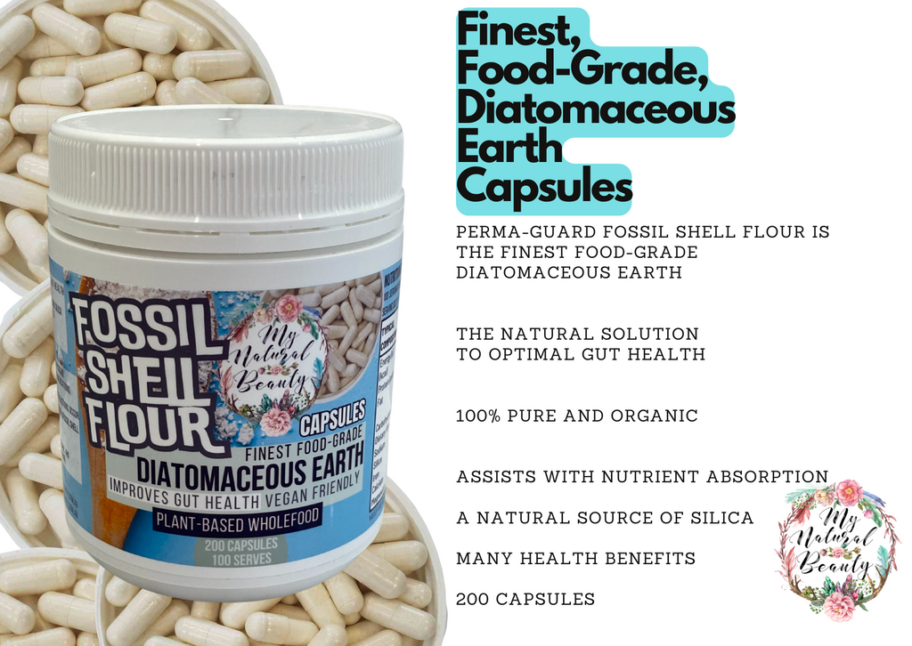 Fossil Shell Flour (Food Grade Diatomaceous Earth) -200 Capsules    FINEST FOOD-GRADE DIATOMACEOUS EARTH Buy online Sydney Australia. NSW