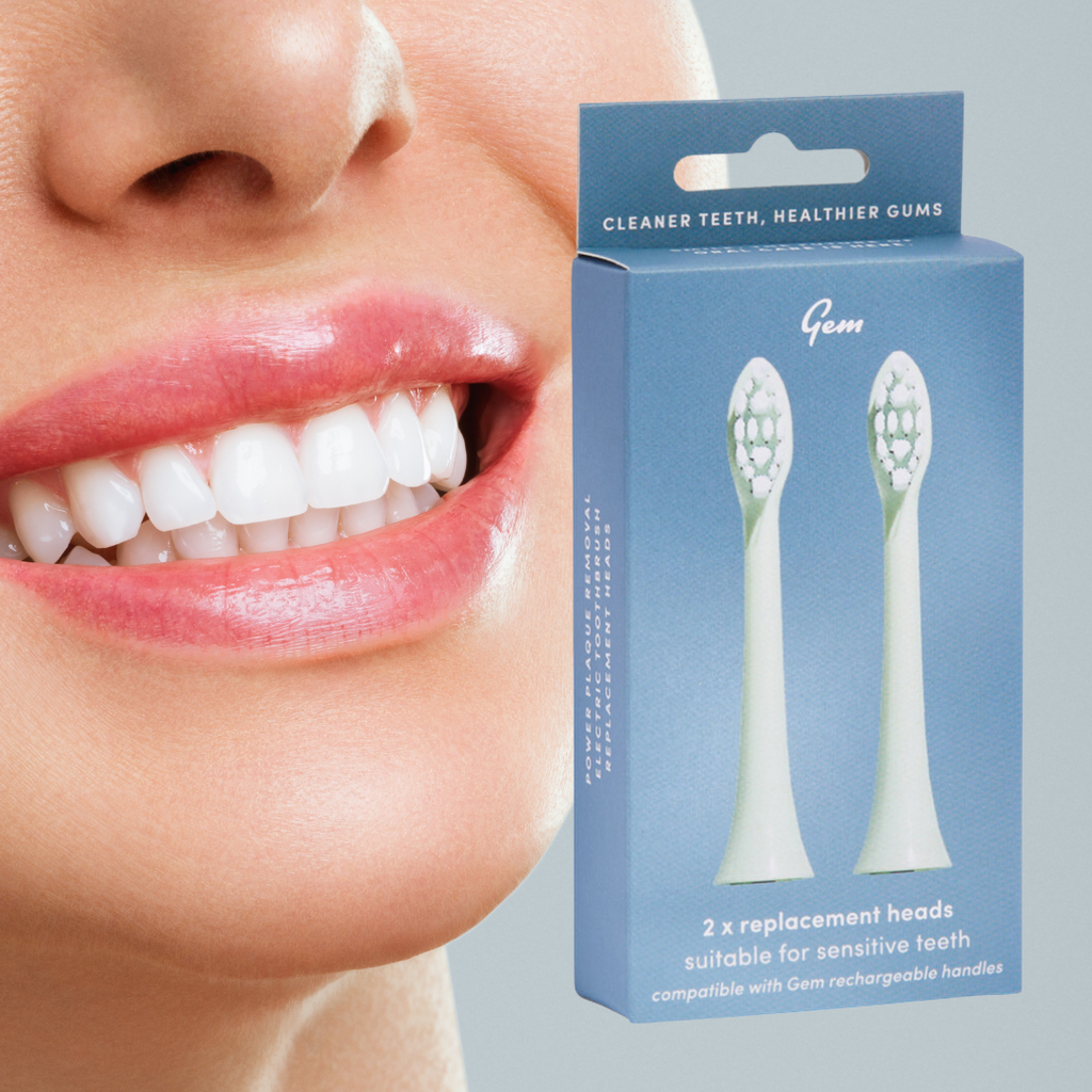 Gem Electric Toothbrush Replacement Heads Mint Green -4 PACK (2x packs of 2)