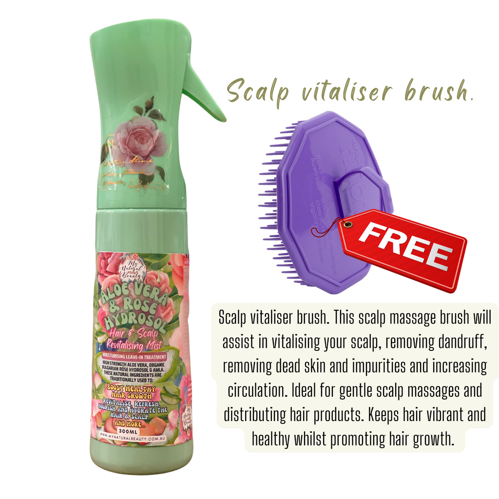 Aloe Vera & Rose Hydrosol Hair & Scalp Mist + FREE SCALP VITALISER BRUSH