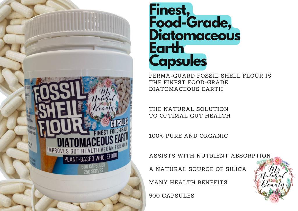 Fossil Shell Flour (Food Grade Diatomaceous Earth) -200 Capsules    FINEST FOOD-GRADE DIATOMACEOUS EARTH Buy online Sydney Australia. NSW