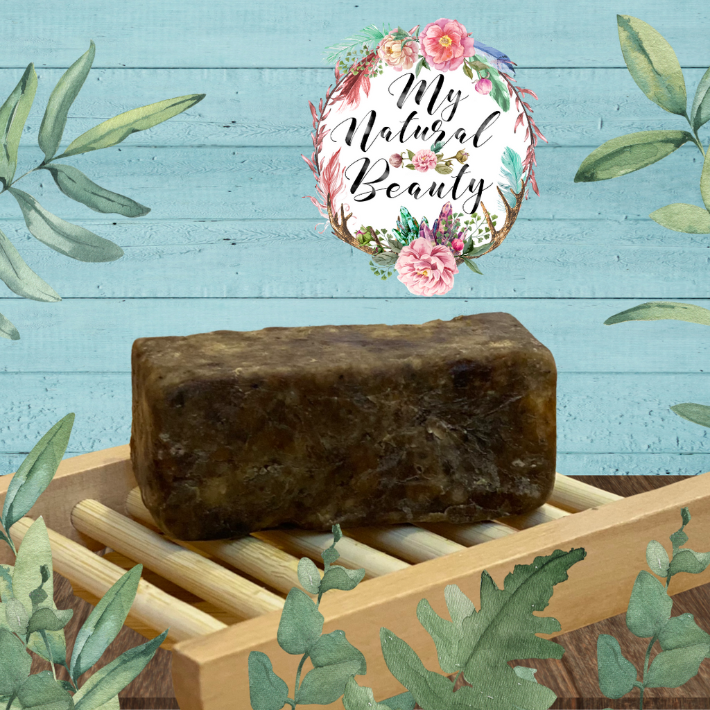    This African Black soap is made traditionally in Ghana using traditional methods. It is made from the ash of locally harvested plants and barks such a plantain, cocoa pods, palm tree leaves, and shea tree bark. Many years of use by people around the world has proven it to be an amazing natural alternative for those struggling with troubled skin.