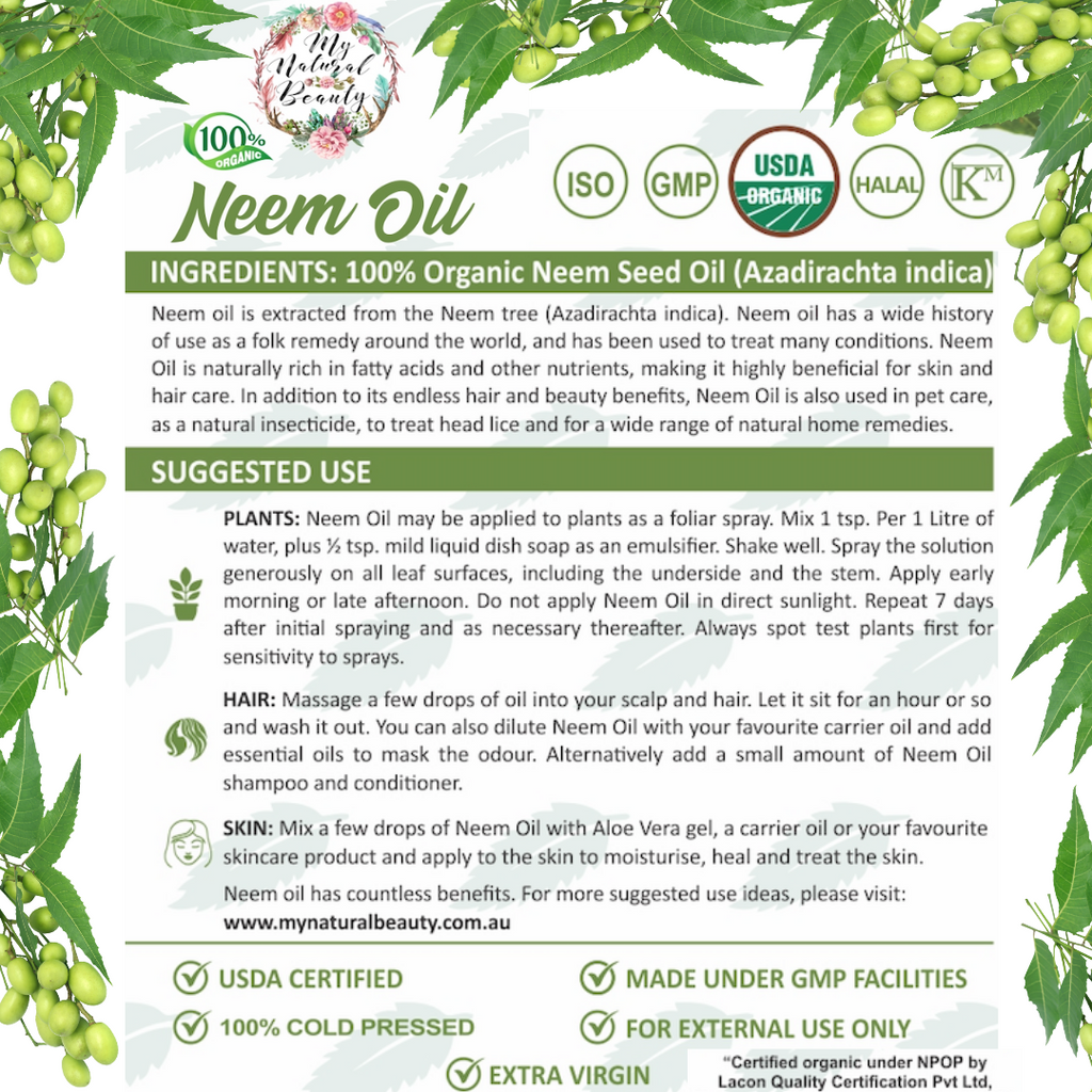 1 Litre 100% Pure Neem Seed Oil- Cold Pressed- Organic