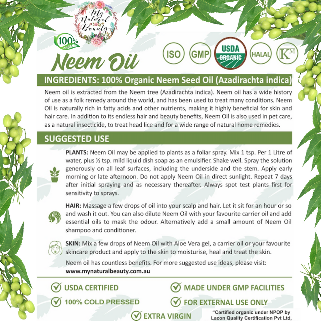 Organic Neem Oil- 1.8 Litres (6x 300ml Bottles) Azadirachta Indica 100% Pure Organic Neem Seed Oil   BUY 6 BOTTLES AS A BUNDLE AND SAVE!