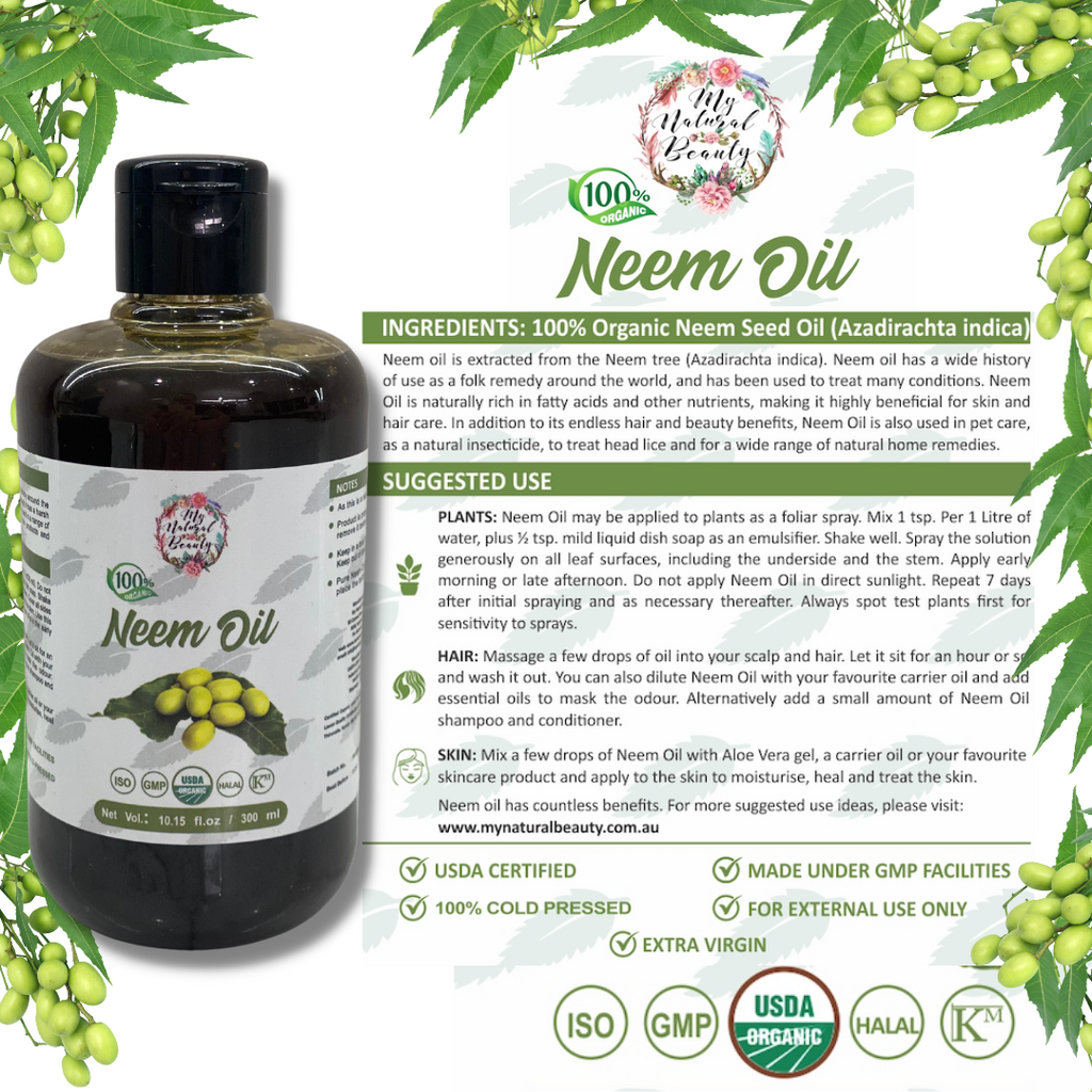 Organic Neem Oil- 1.8 Litres (6x 300ml Bottles) Azadirachta Indica 100% Pure Organic Neem Seed Oil   BUY 6 BOTTLES AS A BUNDLE AND SAVE!