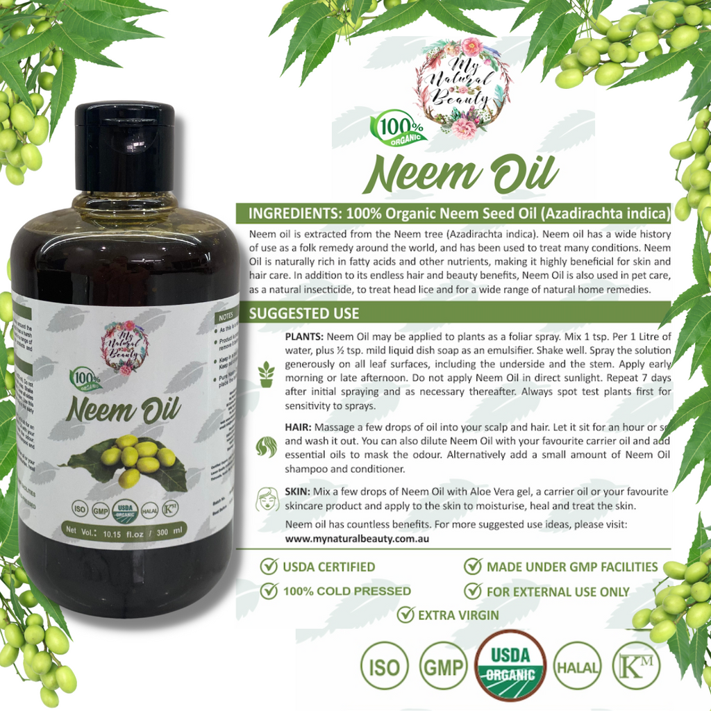 Azadirachta Indica  100% Pure Organic Neem Seed Oil     Organic neem oil contains an active ingredient called azadirachtin, which acts as a natural pesticide for organic gardening.