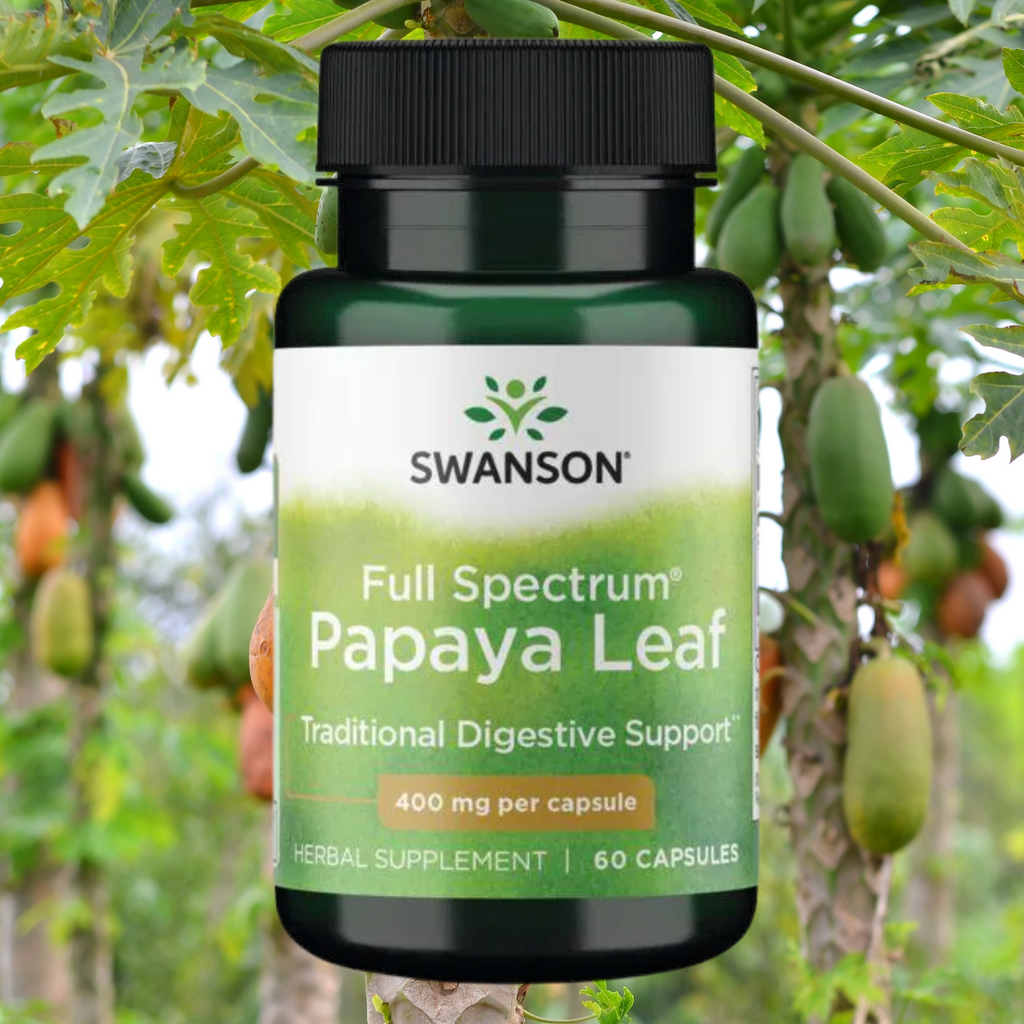 Swanson Premium Full Spectrum Papaya leaf Capsules 400mg- 60 capsules