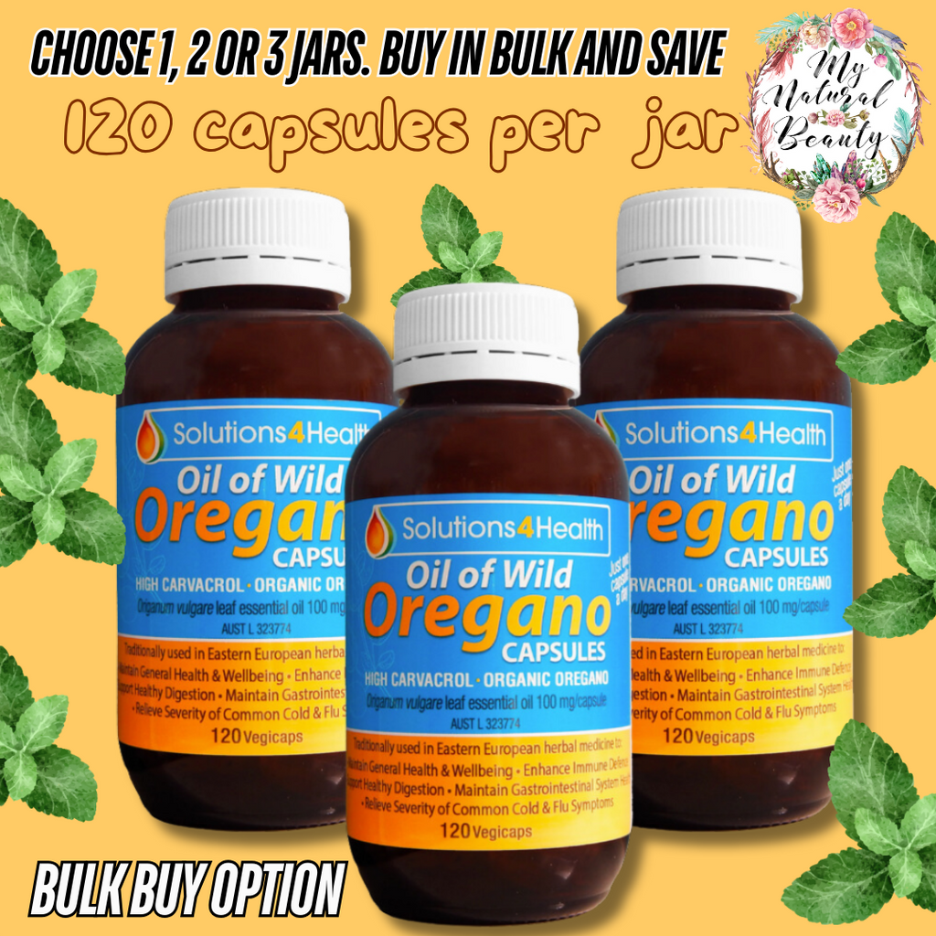 Details  Solutions4Health Oil of Wild Oregano for ease of internal use is brought to you in vegan Vegicaps. It is produced using ECOCERT Certified Organic Wild Oregano (Origanum vulgare), hand picked in the pristine Mediterranean wilderness and Certified Organic Extra Virgin Olive Oil from Australian produced olives. Oil of Wild Oregano is alcohol free and made in Australia produced under strict manufacturing and quality control conditions. Each bottle contains 120 Vegicaps
