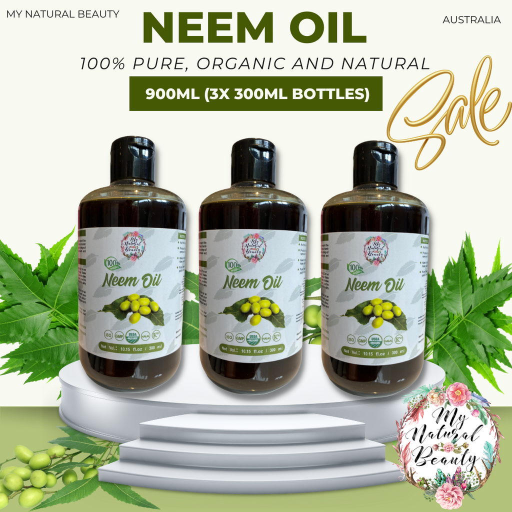Organic Neem Oil- 900ml (3x 300ml Bottles) Azadirachta Indica 100% Pure Organic Neem Seed Oil  