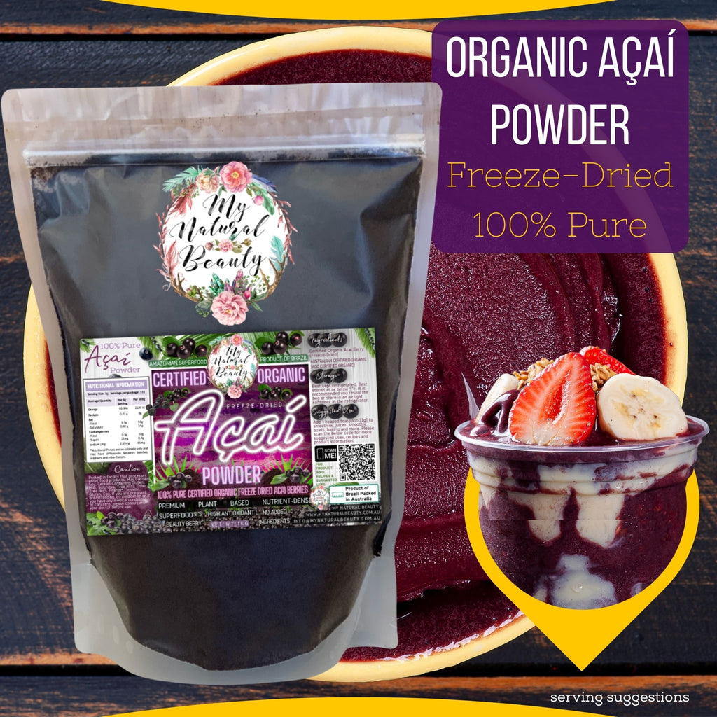 My Natural Beauty’s Organic Acai Berry Powder is a super powerful, nutrient-dense superfood that is a rich source of fibre and packed with nutritious vitamins, minerals and antioxidants.
