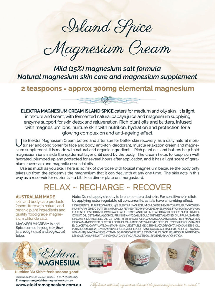 Elektra Magnesium Cream- Island Spice- 100g (13.5oz) Tube