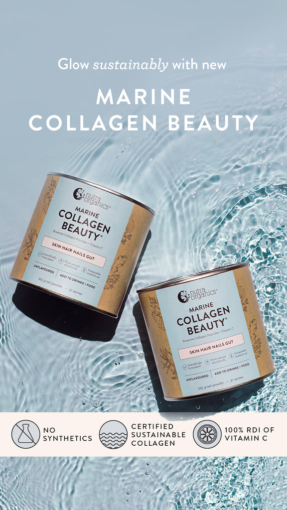 Marine Collagen Beauty contains premium upcycled Naticol® Marine Collagen, Vitamin C, Zinc, Silica and Fucoidan - all from pure wholefoods - to regenerate skin collagen and support healthy hair, nails and gut.   Naticol® has been shown in multiple peer reviewed studies to:   ·      Reduce skin wrinkles and smooth fine lines^  ·      Increase skin hydration and improve moisture levels^  ·      Increase skin elasticity^  ·      Strengthen, grow & support overall health of hair & nails^