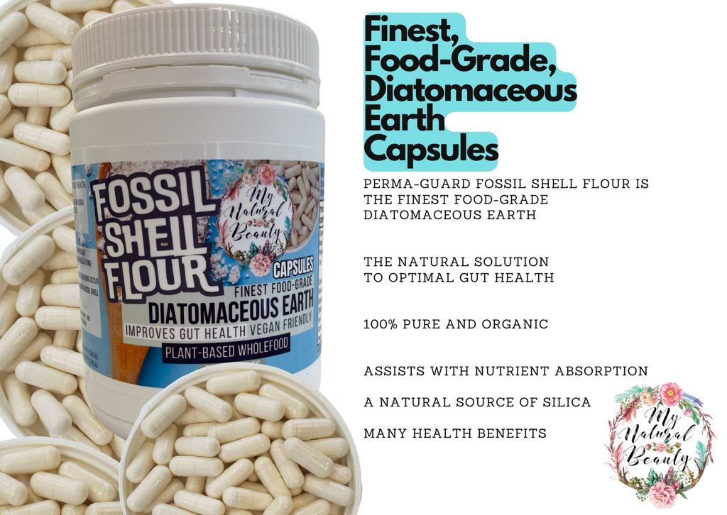 Fossil Shell Flour (Food Grade Diatomaceous Earth) -200 Capsules    FINEST FOOD-GRADE DIATOMACEOUS EARTH Buy online Sydney Australia. NSW