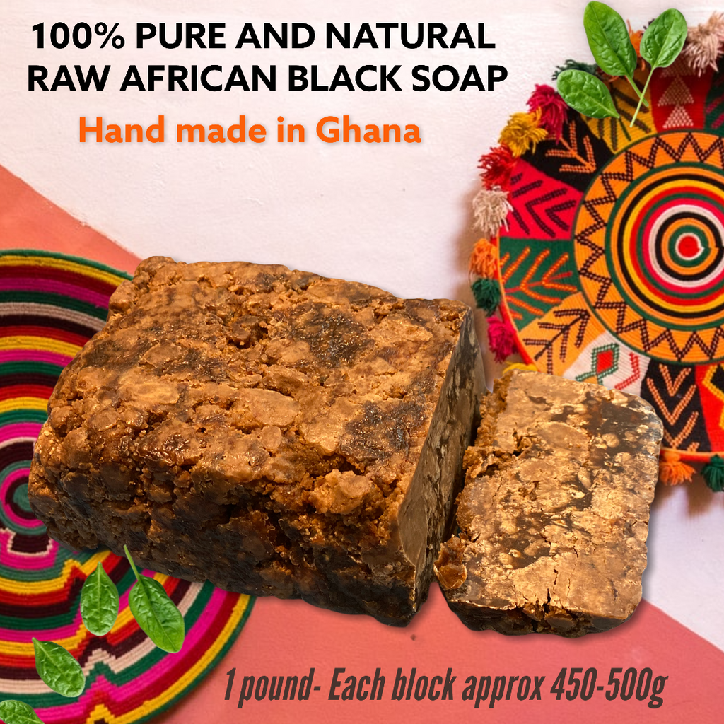100% PURE AND NATURAL RAW AFRICAN BLACK SOAP – 1lb/ 450-500g block