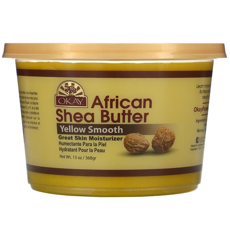 Okay Pure Naturals, African Shea Butter, Yellow Smooth, 13 oz (368 g) x 2     OKAY Pure Naturals Shea Butter Yellow Smooth - All Natural, 100% Pure- Unrefined- Daily Skin Moisturiser For Face & Body- Softens Tough Skin- Moisturizes Dry Skin- Adds Shine & Luster To Hair-Alleviates Scalp Dryness 13 oz / 368g.