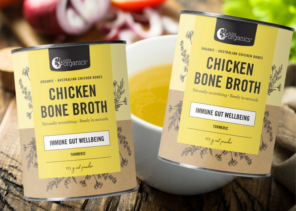 Chicken Bone Broth Turmeric- 2x 125g        BRAND: Nutra Organics   Chicken Bone Broth Turmeric is naturally nourishing with curcumin, zinc & B vitamins to support immunity, energy and gut wellbeing.~