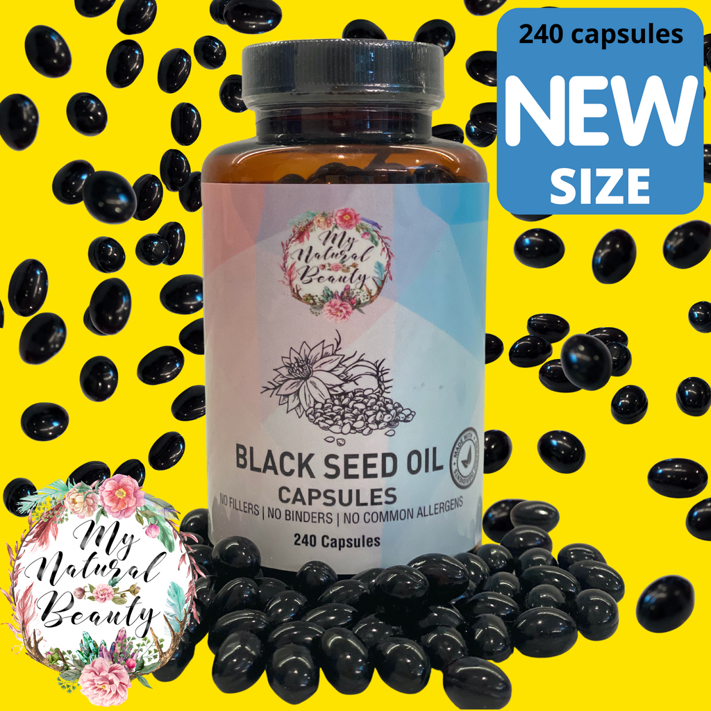  NEW SIZE! We listened to your feedback for a bigger jar of these powerful and much loved Black Seed Oil capsules! These are the same Black Seed Oil Capsules that you all love, SUPERSIZED in a jar double the size of our regular 120 capsule jar. This is a 4 month supply.     Ingredients: 100% Pure Black Seed Oil (Nigella Sativa) (Cold-Pressed), soft gel capsule.