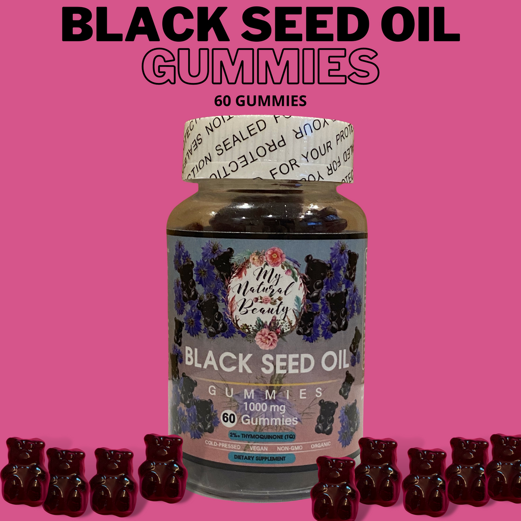  BLACK SEED OIL GUMMIES- 60 Gummies    BLACK SEED OIL GUMMY BEARS. COLD-PRESSED.  MAXIMUM POTENCY. VEGAN. NON-GMO.    1000mg of Black Seed Oil per serving. 2% Thymoquinone (TQ).