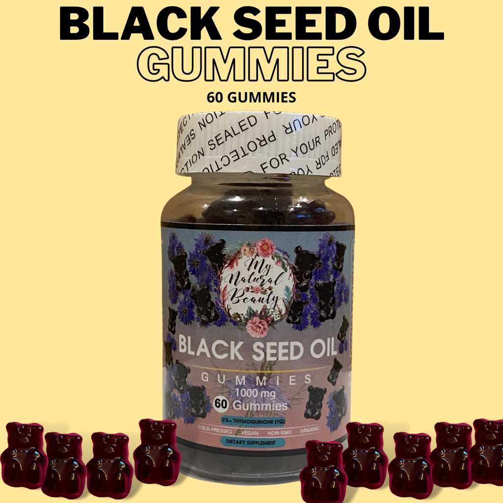  BLACK SEED OIL GUMMIES- 60 Gummies    BLACK SEED OIL GUMMY BEARS. COLD-PRESSED.  MAXIMUM POTENCY. VEGAN. NON-GMO.    1000mg of Black Seed Oil per serving. 2% Thymoquinone (TQ).