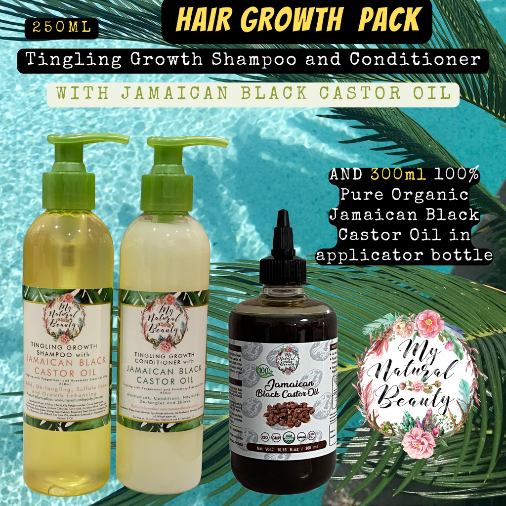 HAIR GROWTH PACK Jamaican Black Castor Oil Tingling Hair Growth Shampoo and Conditioner 250ml and 300ml Jamaican Black Castor Oil With Peppermint and Rosemary Essential Oil-Promote Hair growth
