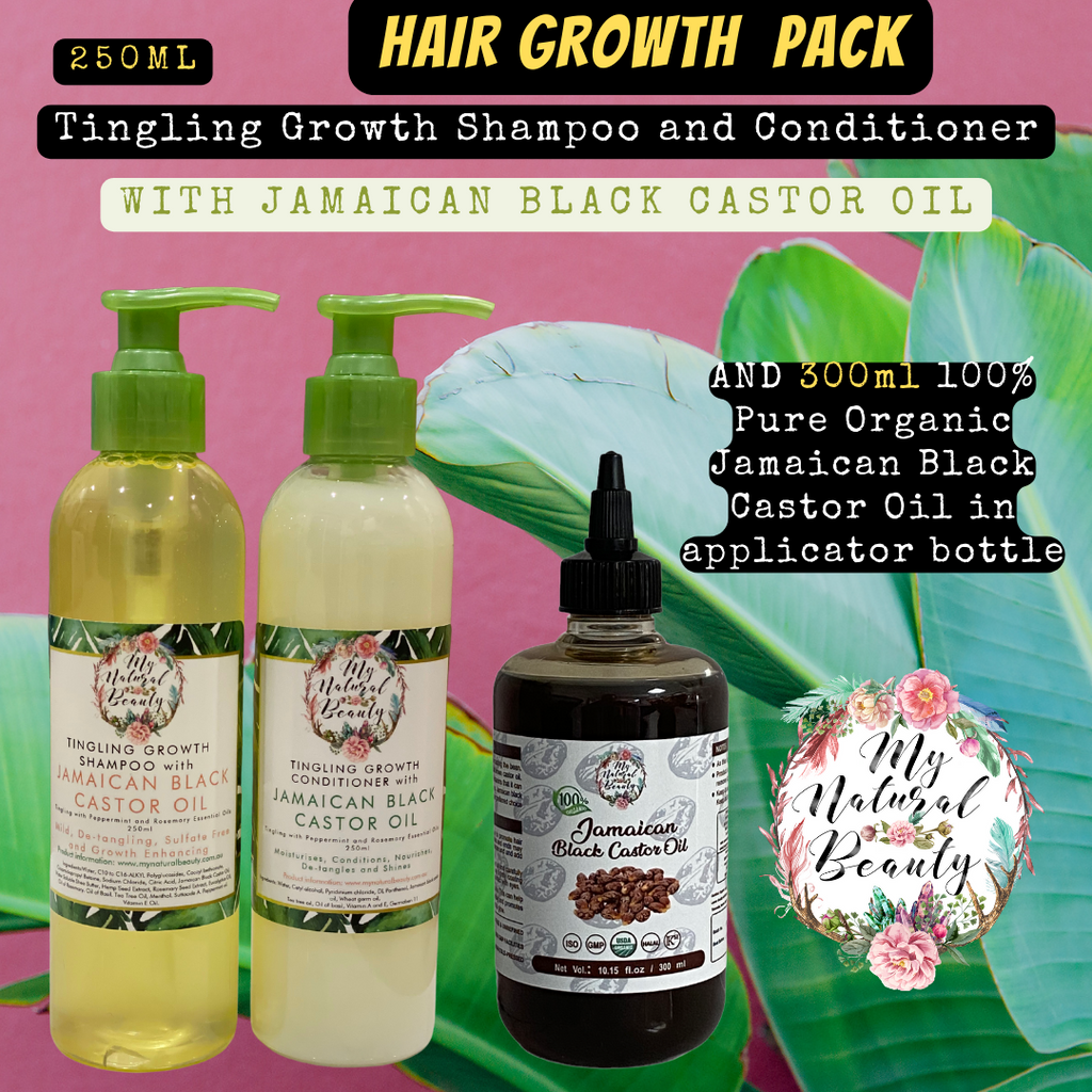 HAIR GROWTH PACK Jamaican Black Castor Oil Tingling Hair Growth Shampoo and Conditioner 250ml and 300ml Jamaican Black Castor Oil With Peppermint and Rosemary Essential Oil-Promote Hair growth