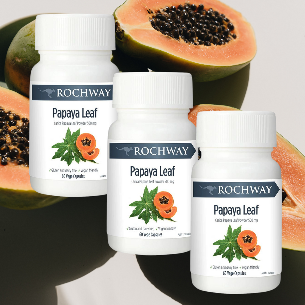 Rochway Papaya Leaf 500mg - 3 jars of 60 capsules