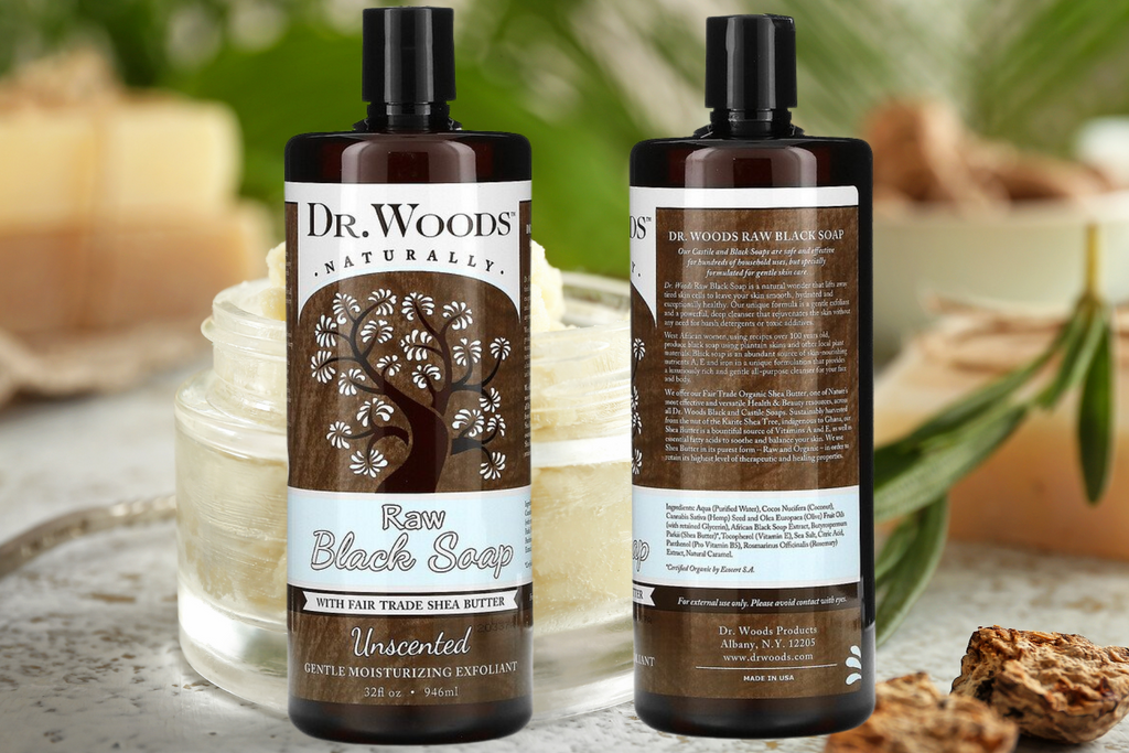 Dr. Woods Raw Black Soap is a natural wonder that lifts away tired skin cells to leave your skin smooth, hydrated and exceptionally healthy. Dr Woods Raw Black Soap formula is a gentle exfoliant and a powerful, acne-fighting deep cleanser that rejuvenates the skin without any need for harsh detergents or toxic additives.   Made from plantain skins, palm kernel oil and shea butter, 