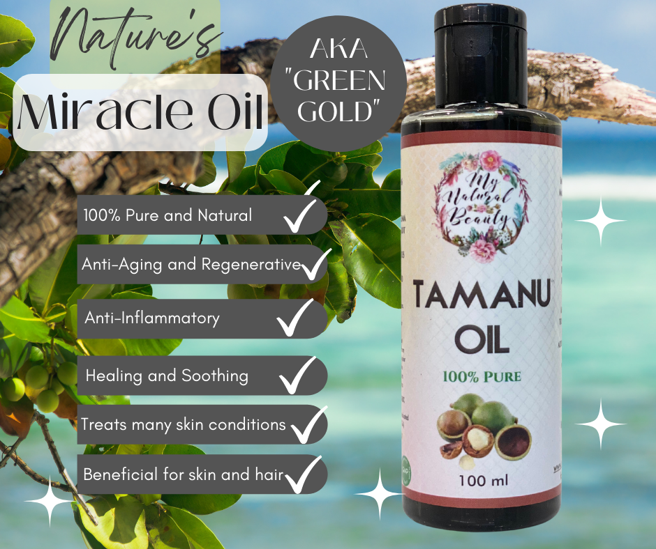 Used in hair, Tamanu Oil encourages stronger, longer, and healthier hair growth. It addresses hair loss, hydrates the strands, brings out hair's natural sheen, and helps with easier manageability. It also works to soothe inflammation and eliminate fungal infections on the scalp.