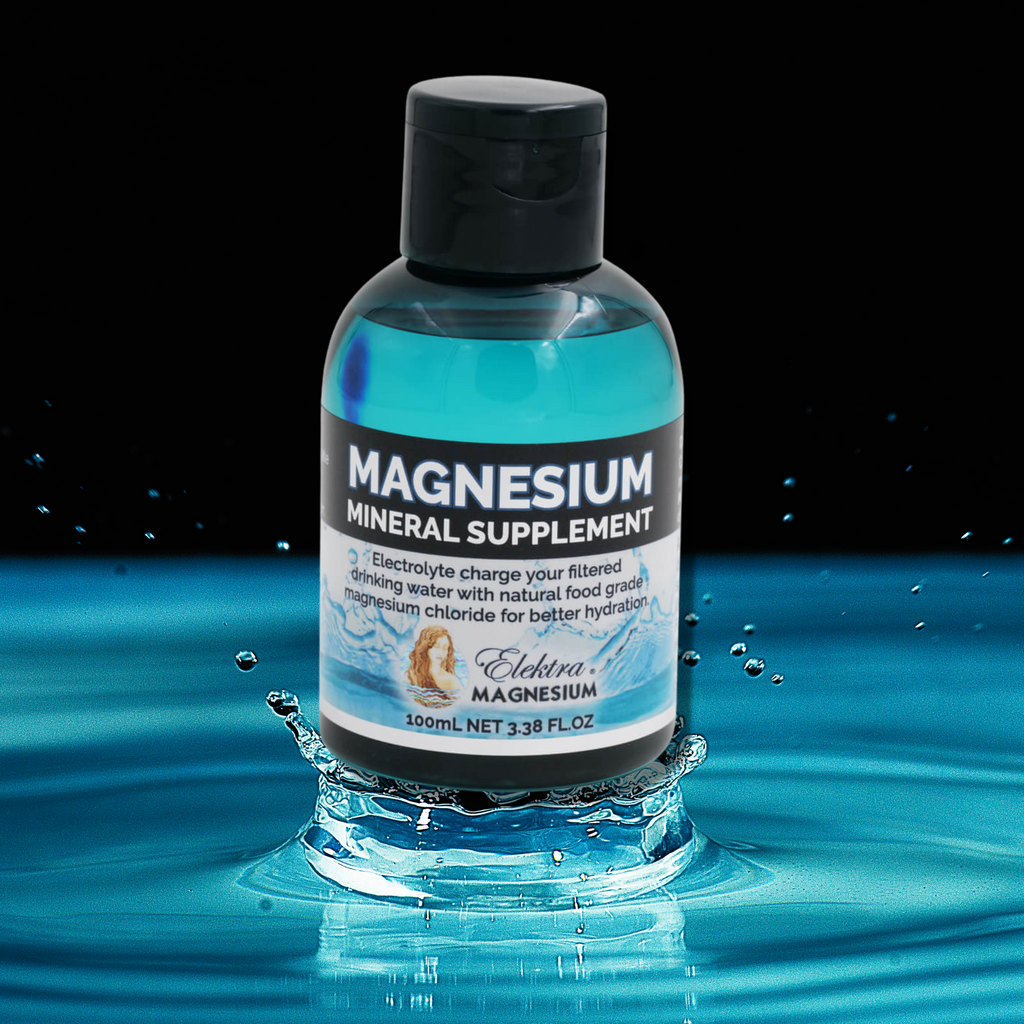 Improve hydration at a cellular level with electrolyte drops supplement for drinking water.   Electrolyte charge your filtered drinking water for better hydration with natural food grade magnesium chloride, which is fully water soluble and easy to absorb just like in natural spring water. Each 100mL bottle contains 11,600mg elemental magnesium, ie.116mg per mL and 15 drops per mL.
