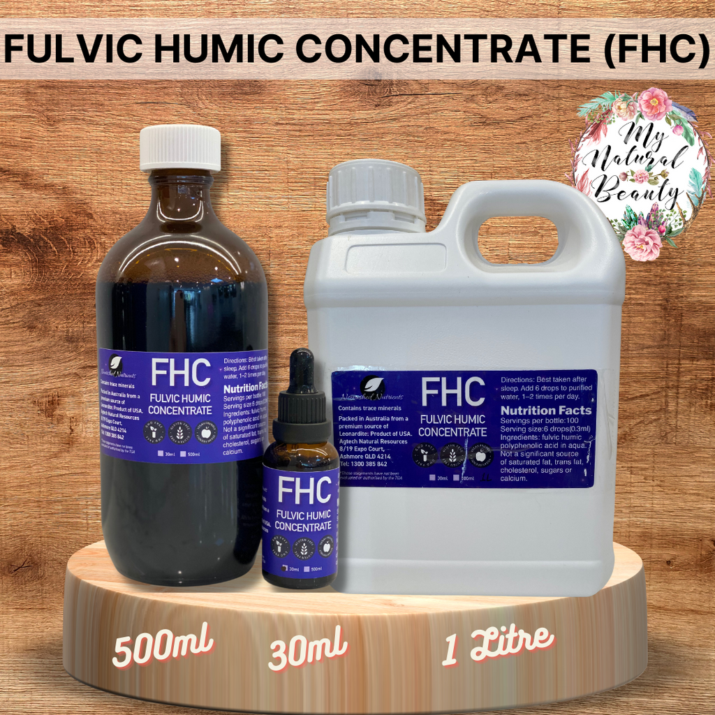 FULVIC HUMIC CONCENTRATE (FHC) Premium American Leonardite source. High Analysis Humic Fulvic Concentrate. 30ml, 500ml or a pack with both. Top Quality American source High Analysis Humic Fulvic Concentrate 0.5-1ml / day in a glass of non-chlorinated water, (not tap water).