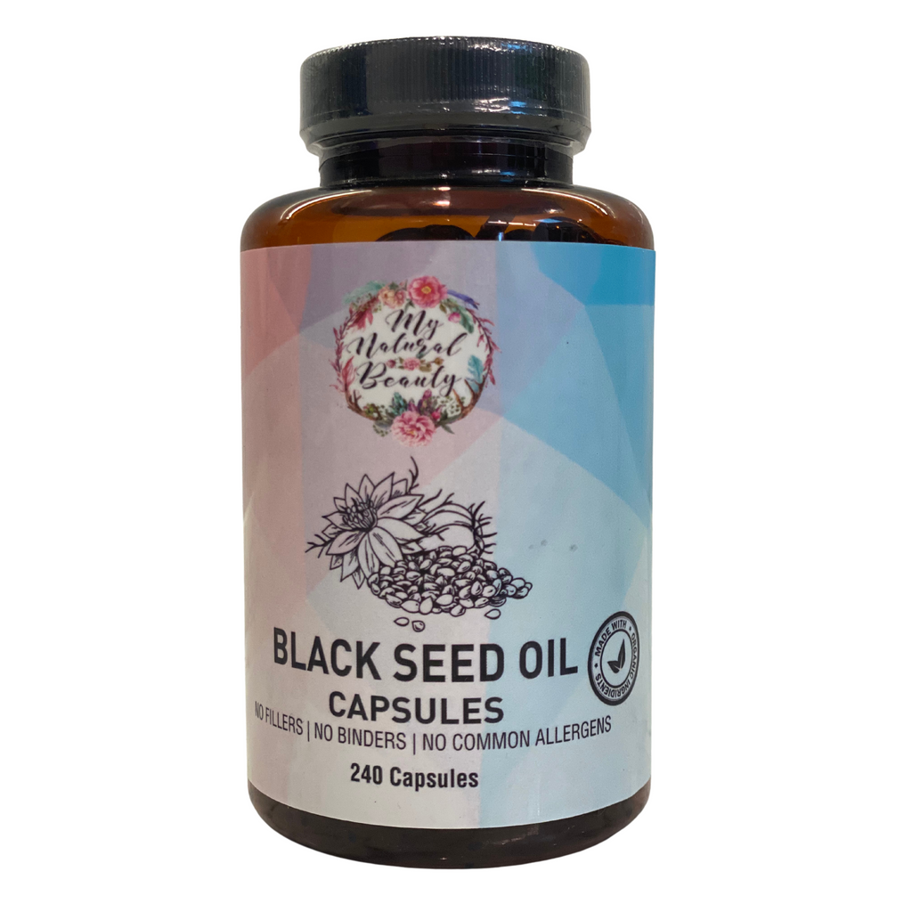 My Natural Beauty’s Black Seed Oil Capsules contain 100% Pure Black Seed Oil.    May be of benefit for the following:   ·	Type II Diabetes ·	Fungal and Bacterial Infections ·	Respiratory Issues ·	Digestive Issues ·	Arthritis ·	Joint health ·	Allergy Management ·	Immunity Support 