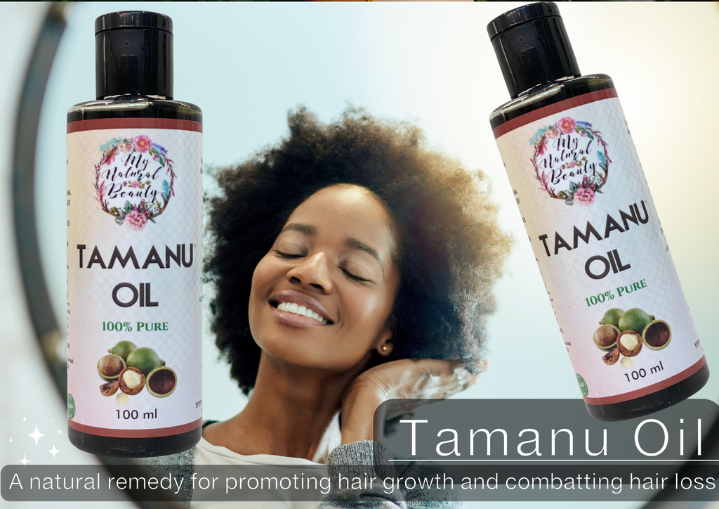 Tamanu Oil (Calophyllum Inophyllum)- 100ML Tamanu oil is an aromatic thick green oil that has become popular in the skin and hair care industry. Tamanu Oil is often referred to as “Green Gold” and is a centuries-old remedy for a wide range of skin conditions. Ingredients: 100% Pure Tamanu Oil  Packaging: A 100ml bottle with pump and lid Botanical name: Calophyllum Inophyllum (Tamanu) Seed Oil 