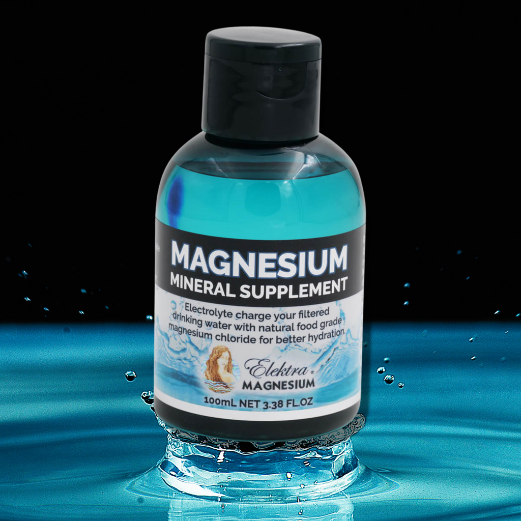Improve hydration at a cellular level with electrolyte drops supplement for drinking water.   Electrolyte charge your filtered drinking water for better hydration with natural food grade magnesium chloride, which is fully water soluble and easy to absorb just like in natural spring water. Each 100mL bottle contains 11,600mg elemental magnesium, ie.116mg per mL and 15 drops per mL.