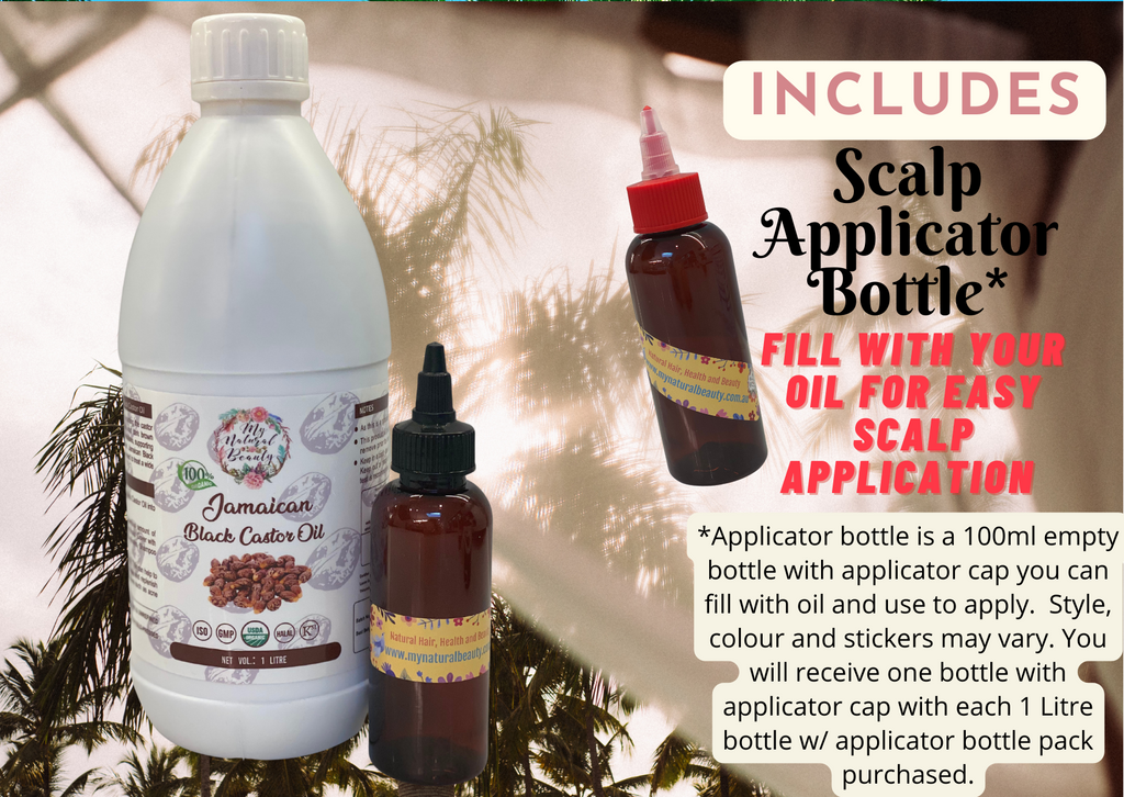 100% Pure Organic Jamaican Black Castor Oil- 1 Litre Bottle- with scalp applicator bottle