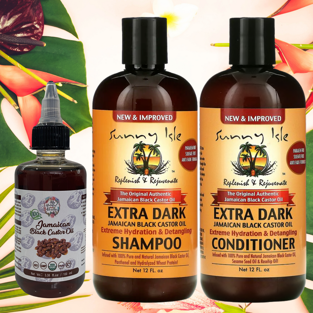 Jamaican Black Castor Oil Hair Growth Bundle 100ml Jamaican Black Castor Oil and a 354ml Jamaican Black Castor Oil Shampoo and Conditioner set.  FREE SHIPPING AUSTRALIA WIDE!. Sunny Isle Australia..