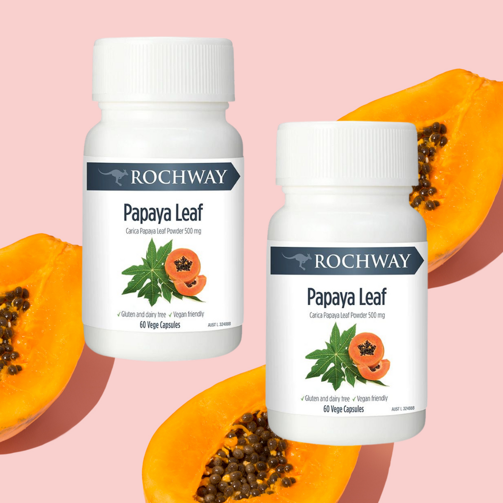 Rochway Papaya Leaf 500mg 2 jars of 60 capsules My Natural Beauty