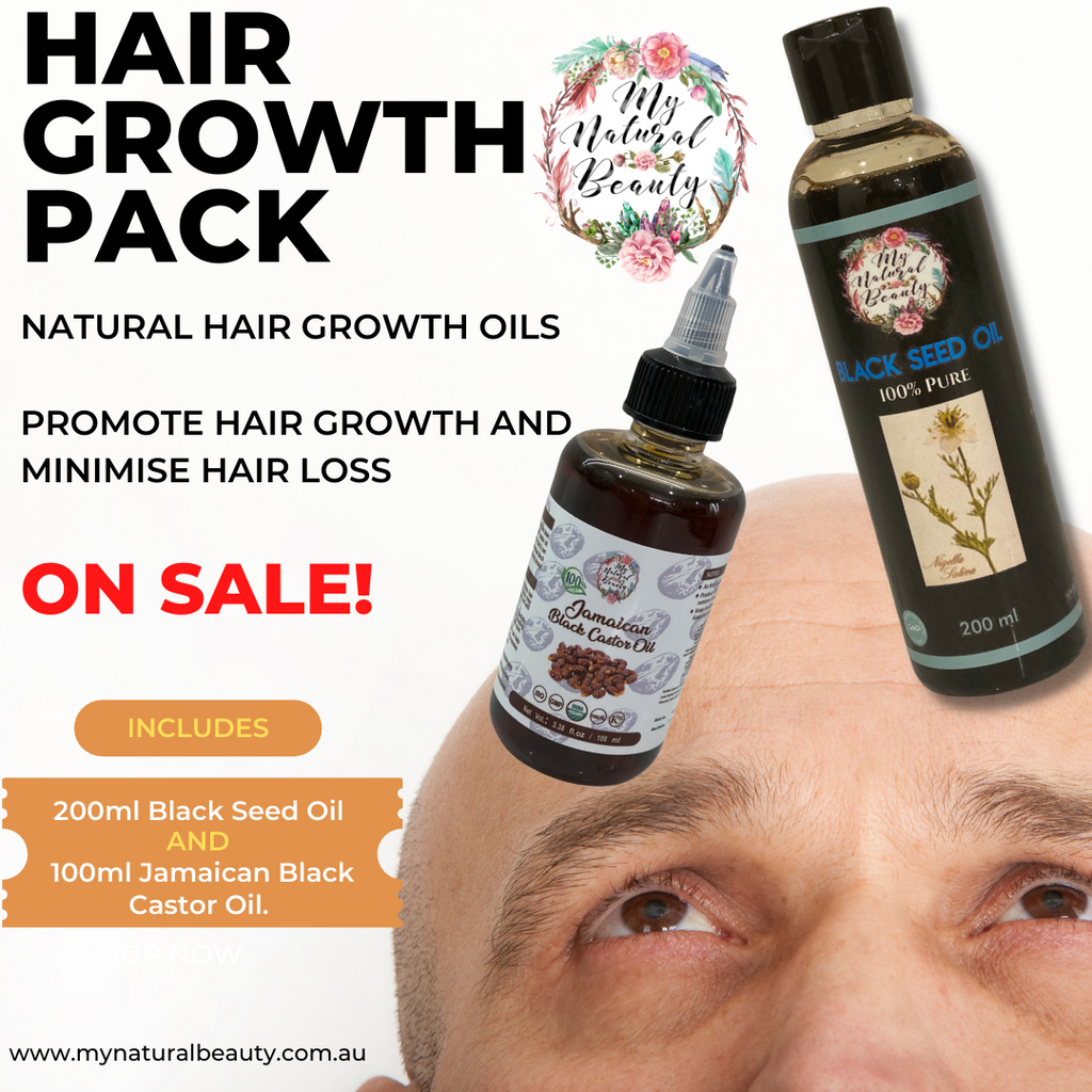 Natural Hair Growth Oils Pack- 100ml Jamaican Black Castor Oil  & 200ml Black Seed Oil  The ultimate Natural hair growth pack! 100ml 100% Pure Organic Jamaican Black Castor Oil and 200ml 100% Pure Black Seed Oil. Two amazing oils that are popular for promoting hair growth and reducing hair loss.