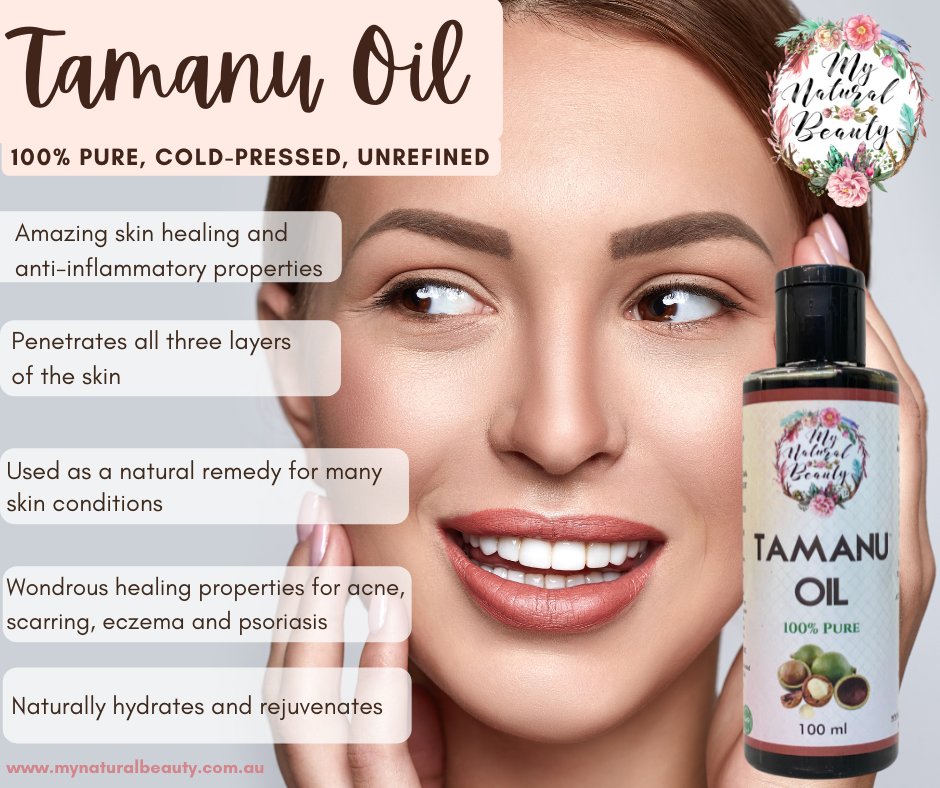Tamanu Oil 100% Pure (Calophyllum Inophyllum)- 100ML Tamanu oil is an aromatic thick green oil that has become popular in the skin and hair care industry. Tamanu Oil is often referred to as “Green Gold” and is a centuries-old remedy for a wide range of skin conditions.