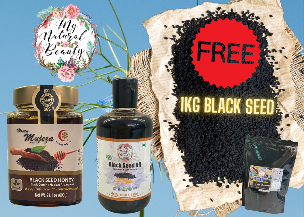 This pack contains:  1x 300ml 100% Pure Organic Black Seed Oil (RRP $44.95) 1 x 600g Mujeza Black Seed Honey (RRP $60.00)