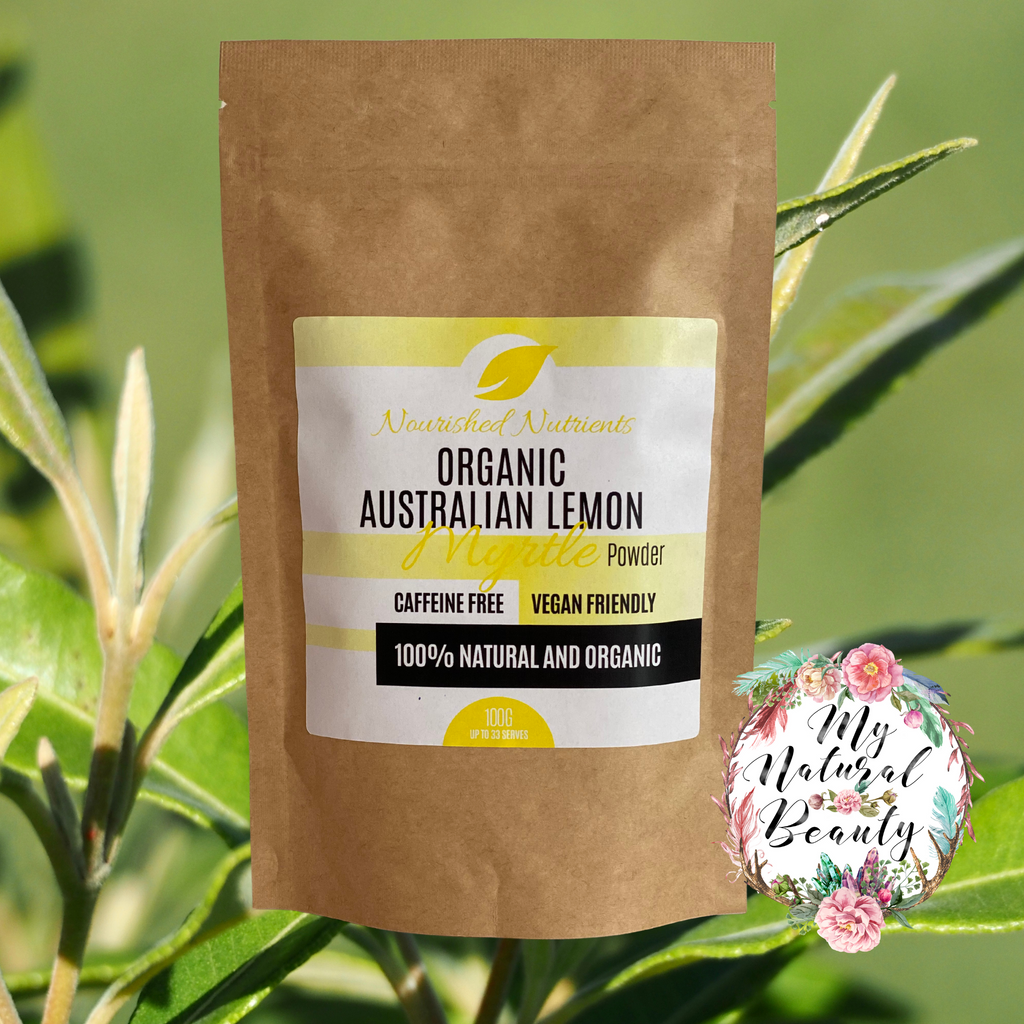 Organic Australian Lemon Myrtle Powder- 100g (x2)   CAFFEINE FREE- VEGAN FRIENDLY 100% Natural and Organic      100g: Up to 33 servings     Ingredients:   100% Organic Australian Lemon Myrtle (Backhousia citriodora)  