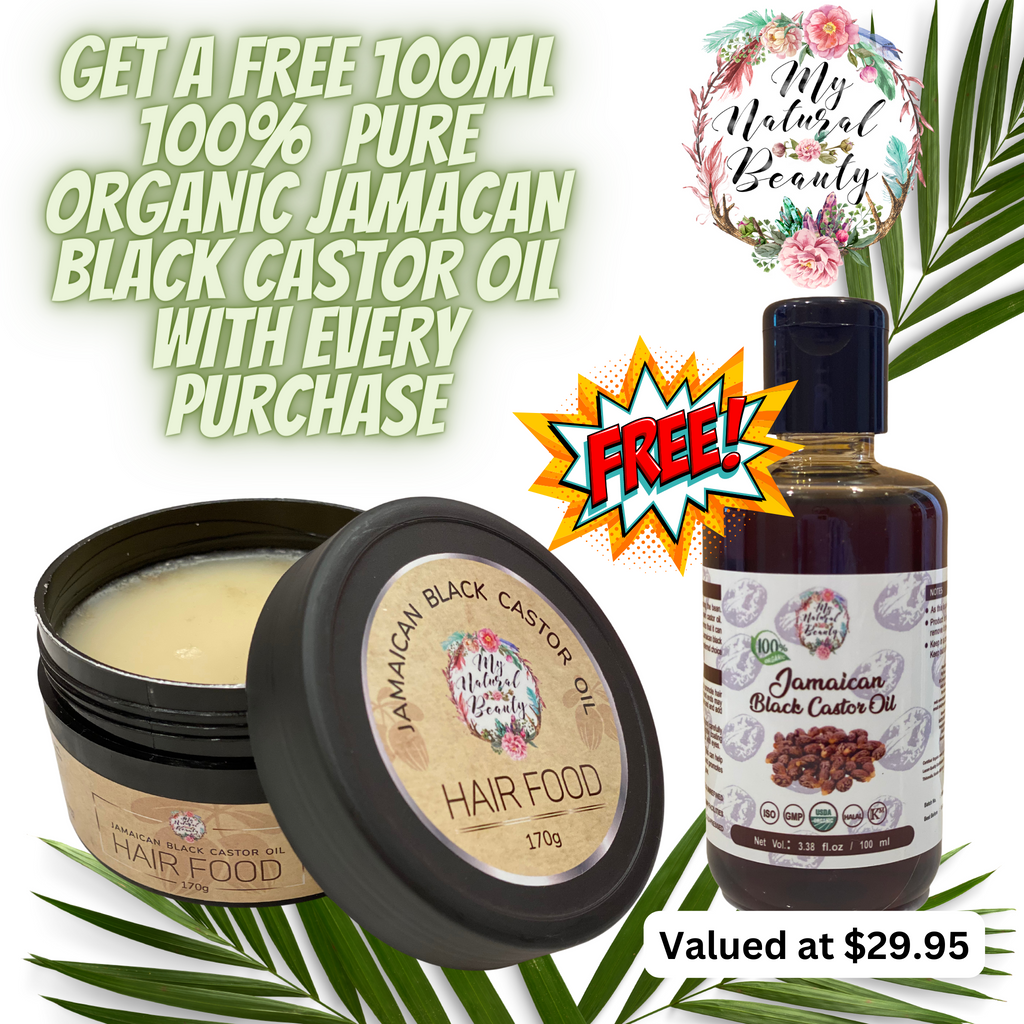   An overview of some of the amazing active ingredients found in My Natural Beauty’s Jamaican Black Castor Oil Hair Food:   Jamaican Black Castor Oil is the main ingredient in this amazing product. As well as some other very beneficial ingredients for the hair and scalp. Jamaican Black Castor Oil is a natural hair growth remedy. 