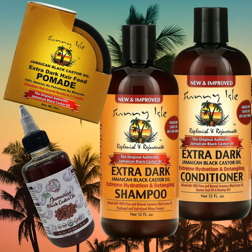 Hair Growth 4 Pack- Jamaican Black Castor Oil Shampoo, Conditioner, Oil & Pomade. Natural Hair Growth Australia. Sunny Isle